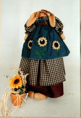 Olivia Country Rabbit Doll Pattern Soft Sculpture Primitive Folk Art Sunflower - Image 1 of 3