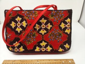 Barse Fully Beaded Handbag Clutch Floral Satin Handles and Lining Formal Purse - Picture 1 of 8