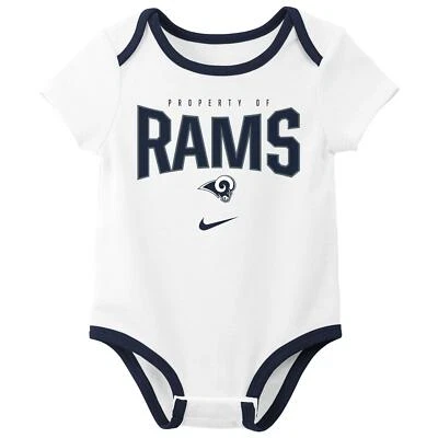 Nike NFL Infant Newborn Los Angeles Rams Nostalgic Icon Creeper 3-Pack Set - Image 1 of 3