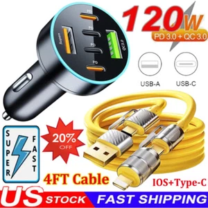 120W Fast Car Charger 6-Port Adapter&Cable For Motorola Moto G Play/Stylus/Power - Picture 1 of 27