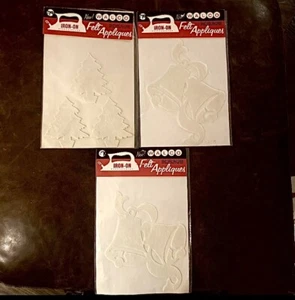 3 Vintage WALCO Press On Filz Applikationen weiß Weihnachtsbaum, Glocken, Glocken - Bild 1 von 5