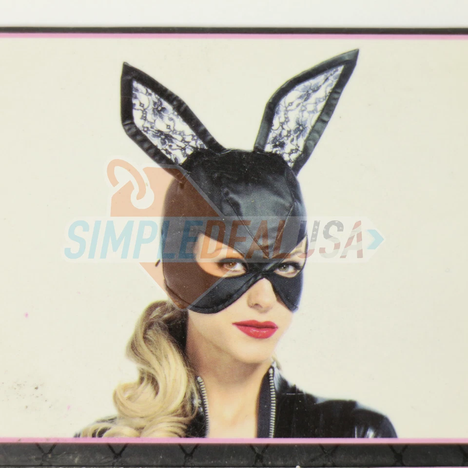 Leg Avenue Sexy Women Faux Leather Bunny Mask with Lace Ears and Lace up Black - Image 1 of 4