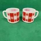 Vintage Federal Coffee Cup Mug Set of 2 Red Plaid Flowers Milk Glass USA