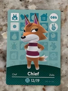 CHIEF #086 Animal Crossing Amiibo Authentic Nintendo Mint Card From Series 1 - Picture 1 of 2