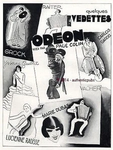 PUBLICITE DISQUE ODEON GROCK RAITER YVONNE GUILLET VACHER PAR PAUL COLIN 1932 AD - Picture 1 of 1