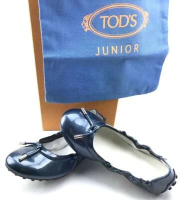 TOD'S Girls Laccetto Terminali Ballet Flat in Blue Patent Leather US SZ 1 - NEW - Image 1 of 4