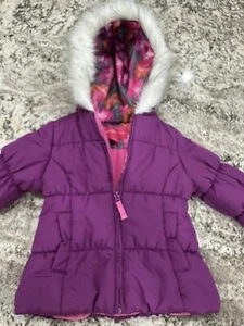 London Fog Puffed Jacket with Faux Fur Hood Pink Lavender 4T NWOT - Picture 1 of 11