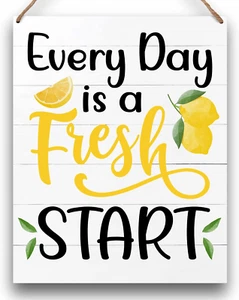 Inspirational Lemon Kitchen Wall Art Hanging Decor, Rustic Farmhouse Positive Qu - Picture 1 of 12