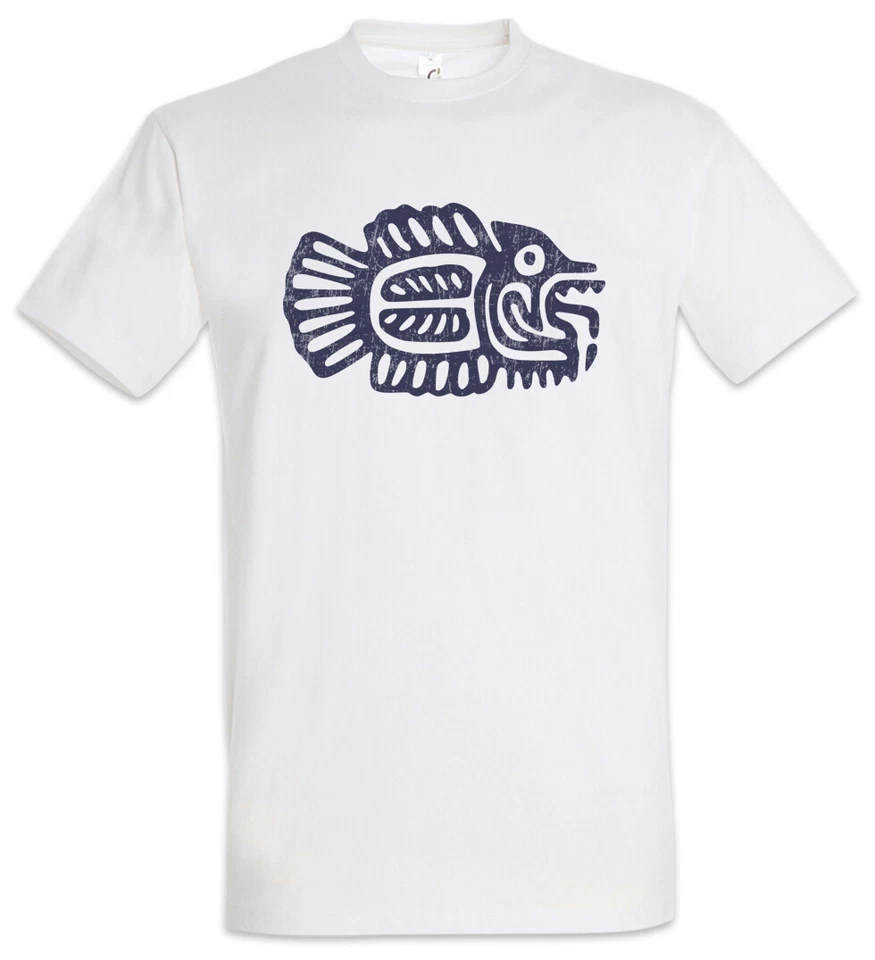 T-Shirt Simbolo Pesce Inca Impero Tatuaggio Indiani Americani Insegna Tribù - Immagine 1 di 1