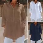 Women Linen Cotton Summer Shirt Asymmetric Hem High Low Tops Casual Loose Blouse