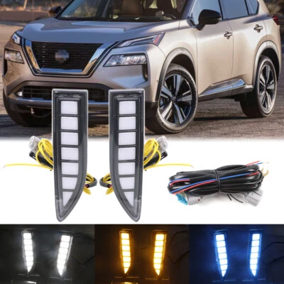 LED DRL Daytime Running Light For Nissan X-Trail Rogue 2021+ Fog Lamp With Turn - Image 1 of 4