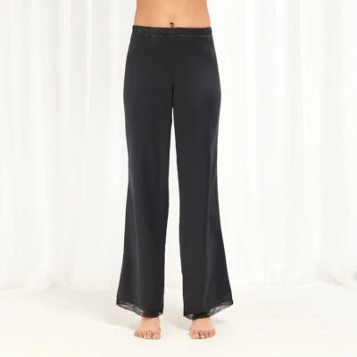 Pantalones Bibi BLUEBELLA negros satinados ribete de encaje ropa de salón US6 UK10 NUEVOS SIN ETIQUETAS $68 Foto 1 de 4