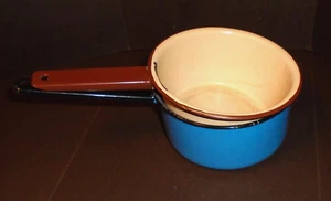 CACEROLAS ESMALTADAS DE COCINA VINTAGE 7x3 pulgadas. 2 ollas azules con negro y marrón con rojo - Imagen 1 de 5