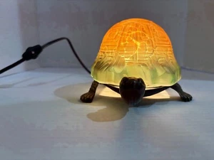 Turtle Accent Lamp Amber & Green Glass Shell & Bronze Base - Picture 1 of 8