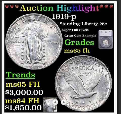 1919 P Standing Liberty Quarter Bu/gem[ FH ] Cover