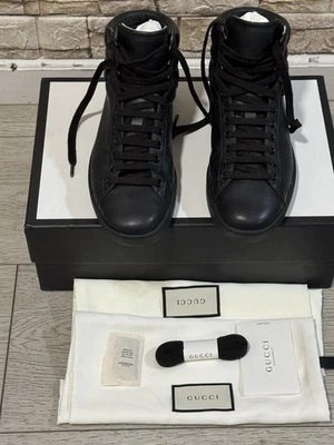 gucci GG black ACE high top sneakers 7G/8US Retail price $750.00 - Image 1 of 4