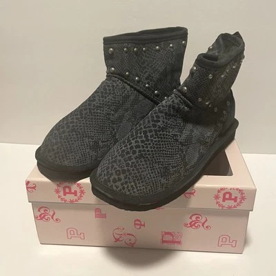 Victoria's Secret PINK Slipper Booties Womens Large 9-10 Gray Black Leather - Image 1 of 4