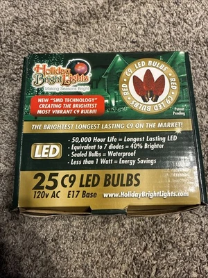 25 Pack C9 LED In/Outdoor Replacement Bulbs, C9 Base-Red - Image 1 of 3