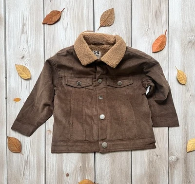 NUEVO CON ETIQUETAS Algodón-On Jamie Niños TALLA 3-4 Sherpa Cuello Pana Chaqueta Marrón Botón a Presión Foto 1 de 4