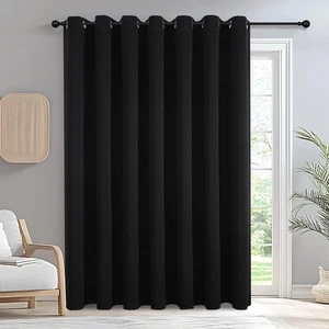 Black Blackout Sliding Door Curtains 84 Inch Length, Extra Wide Room Divider ... - Picture 1 of 7