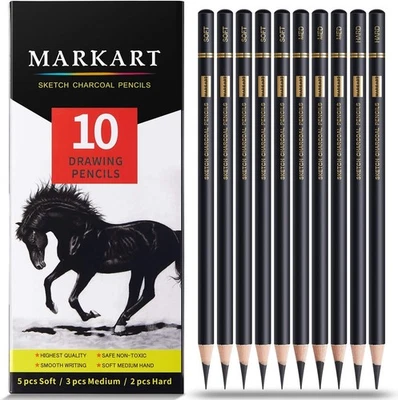 Professional Charcoal Pencils Drawing Set 10 Pieces Soft Medium and Hard - Image 1 of 4