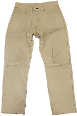 Pantalones de cuero tostado suave vintage para hombre 30x28 frente plano pierna recta sin marca años 90 Foto 1 de 4