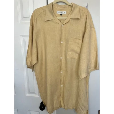 INSERCH 100% Linen Men's Short Sleeve Button Down Shirt Orange Gold Tan XL - Image 1 of 4
