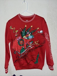 The Grinch Christmas Sweatshirt Womens XS Red Pullover Graphic Long Sleeve - Picture 1 of 4