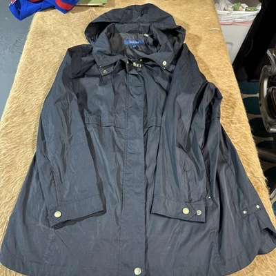 Abrigo Chaqueta de Lluvia Cole Haan Para Mujer Embalable Resistente al Agua Azul Marino Capucha XL Foto 1 de 4