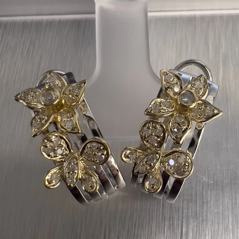 14k White & Yellow Gold Diamond Butterfly & Flower Earrings 0.30ctw H I1 6.8g - Image 1 of 4