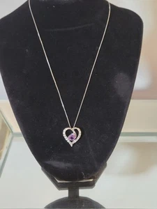 Zales 8.0mm Heart-Shaped Amethyst and 1/20 CT. T.W. Diamond Pendant in Sterling - Picture 1 of 6