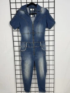 Denim Stretch Jumpsuit Womens 9 Blue Cropped Streetwear Urban Colombian Baddie - Picture 1 of 16