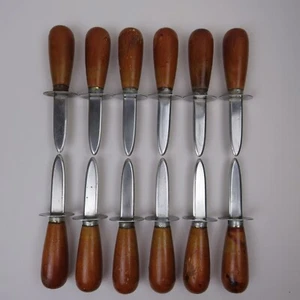 12 Oyster Knives with 3-3/4" Stainless Steel Blades and Wood Handles - Picture 1 of 2
