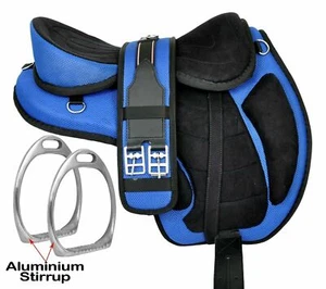 Blue Treeless Freemax Synthetic Horse Tack Saddle with Girth Sizes (10" - 19"). - Picture 1 of 7