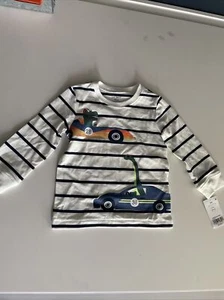 Baby Boy Carters Long Sleeve Striped Shirt Dinosaurs Cotton White Blue - Picture 1 of 4
