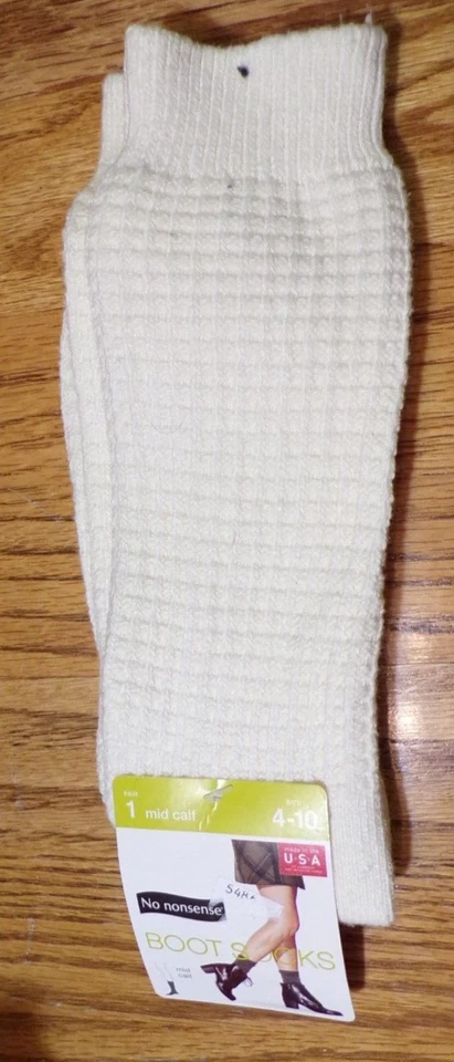CALCETINES BOTA A MITAD DE PANTORRILLA No Nonsense ~ para mujer TALLA 4-10 ~ NUEVOS con etiqueta tejido gofre marfil Foto 1 de 1