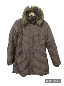 Sz M New York & Company LONG Coat DOWN Puffer Jacket Hooded Brown Women's - Picture 1 of 20