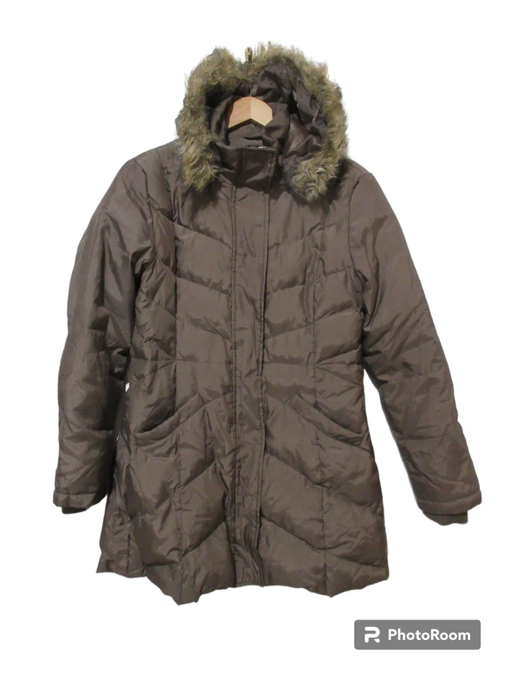 Sz M New York & Company LONG Coat DOWN Puffer Jacket Hooded Brown Women's - Image 1 of 4