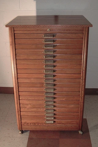 Spectacular Antique Shallow-Drawer Wood Collector Cabinet Cover