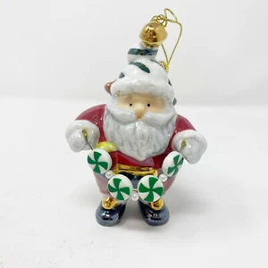 Glazed Ceramic Santa Ornament Holding Candy Garland Christmas Decor Holidays - Picture 1 of 4