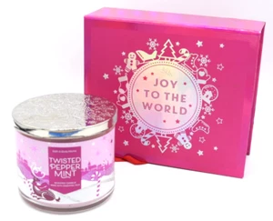 Bath Body Works Twisted Peppermint Candle Body Wash Lotion Spray Gift Set Pink - Picture 1 of 2