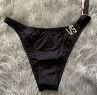 Sexy parte inferior de bikini de natación brasileña con logotipo brillante negro de Victoria's Secret Foto 1 de 3