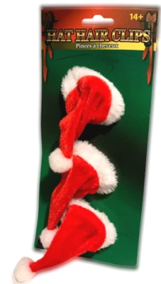 3 MINI SANTA HAT HAIR CLIPS On Red Cap Set Dog Costume Christmas Decor Funny Elf - Image 1 of 4