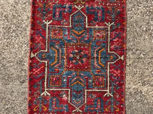 2x8 ANTIQUE HERIZ RUNNER RUG handmade VINTAGE narrow old worn geometric real red - Picture 1 of 14