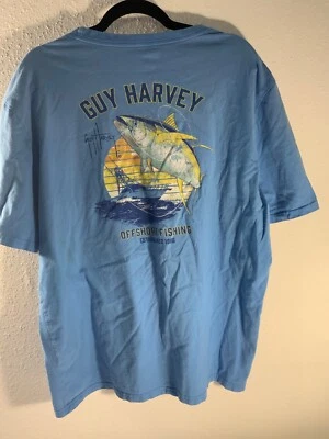 Guy Harvey Men’s T-Shirt Medium Yellow Fin Off Shore fishing Blue Tee - Image 1 of 4