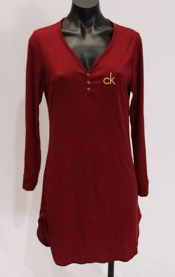 Calvin Klein Women's Sleepwear Solid Ribbed Henley Pajama Dress WR4 Red Small - Image 1 of 4