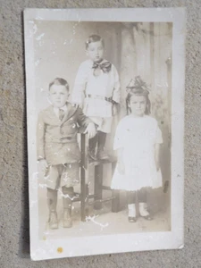 Vintage Antique Real Photo Postcard-3 Children-Do You Know Me? Elmer - Picture 1 of 2