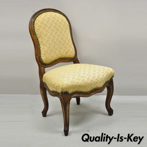 Small Antique French Provincial Louis XV Style Carved Walnut Boudoir Side Chair Cover