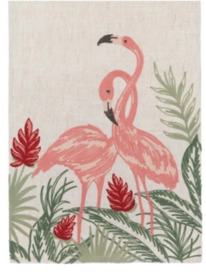 Flamingo Embroidered Table Runner 13x70” Linen Blend - Tropical Beach Summer NWT - Image 1 of 4