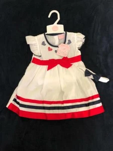 Rock a Bye Baby Sommerkleid/Höschen & Haarband Gr.68 74 86 Weiß / Rot England